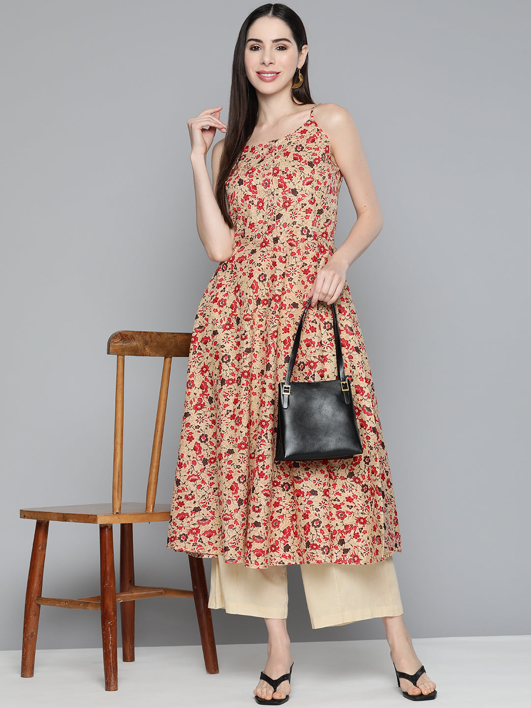 Jompers Women's Floral Printed Floral Cotton Kurta - Red | Grocsy