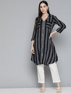 Jompers Women's Black Striped Kurta | Grocsy
