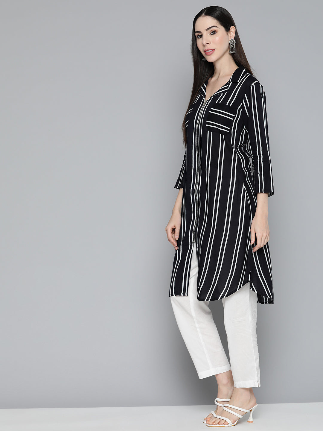 Jompers Women's Black Striped Kurta | Grocsy