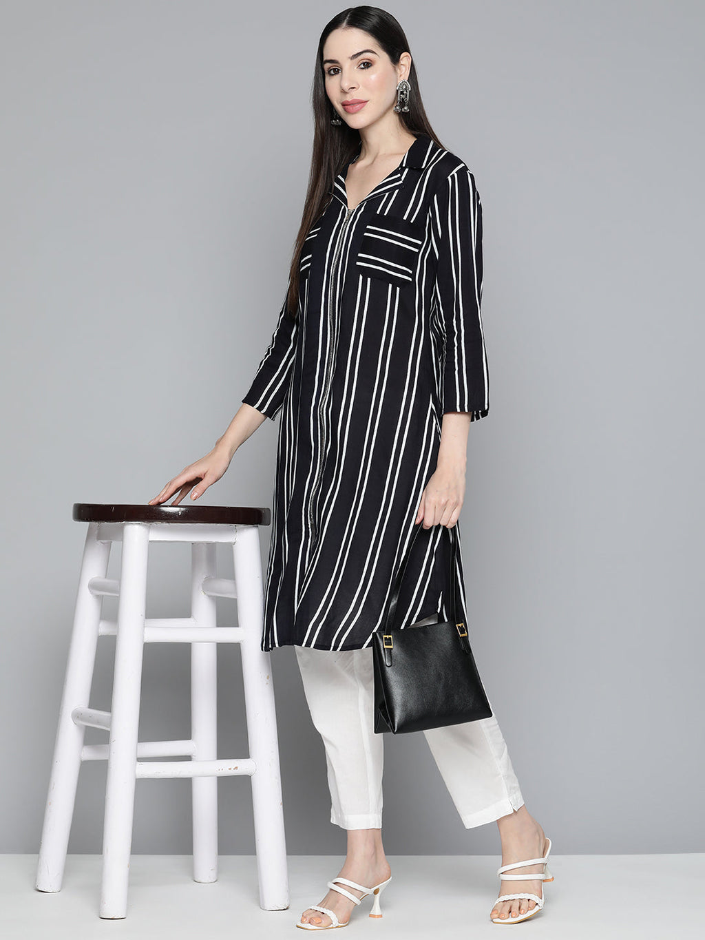 Jompers Women's Black Striped Kurta | Grocsy