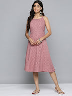 Jompers Women's Coral Floral Sequin Embroidered A-Line Midi Dress | Grocsy