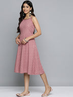 Jompers Women's Coral Floral Sequin Embroidered A-Line Midi Dress | Grocsy