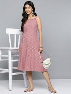 Jompers Women's Coral Floral Sequin Embroidered A-Line Midi Dress | Grocsy