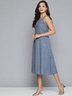 Jompers Women's Grey Floral Sequin Embroidered A-Line Midi Dress - Grey | Grocsy