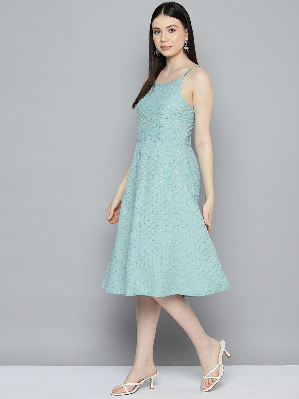 Jompers Women's Sequin work, anarkali ethnic dress - Light-Blue | Grocsy