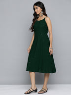 Jompers Women's Olive Floral Sequin Embroidered A-Line Midi Dress | Grocsy