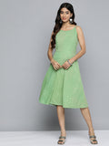 Jompers Women's Green Floral Sequin Embroidered A-Line Midi Dress | Grocsy