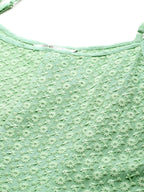 Jompers Women's Green Floral Sequin Embroidered A-Line Midi Dress | Grocsy
