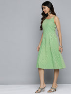 Jompers Women's Green Floral Sequin Embroidered A-Line Midi Dress | Grocsy