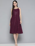 Jompers Women's Purple Floral Sequin Embroidered A-Line Midi Dress - Purple | Grocsy
