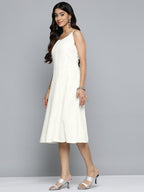 Jompers Women's White Floral Sequin Embroidered A-Line Midi Dress | Grocsy