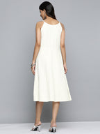 Jompers Women's White Floral Sequin Embroidered A-Line Midi Dress | Grocsy