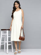 Jompers Women's White Floral Sequin Embroidered A-Line Midi Dress | Grocsy