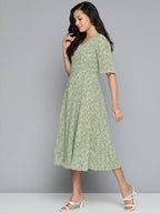 Jompers Women's Floral Georgette A-Line Midi Dress - Green | Grocsy