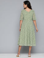 Jompers Women's Floral Georgette A-Line Midi Dress - Green | Grocsy