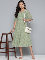Jompers Women's Floral Georgette A-Line Midi Dress - Green | Grocsy