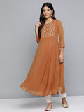 Jompers Women's Floral Embroidered Thread Work Floral Georgette Anarkali Kurta - Orange | Grocsy