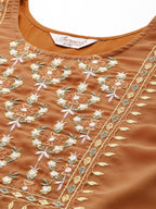 Jompers Women's Floral Embroidered Thread Work Floral Georgette Anarkali Kurta - Orange | Grocsy