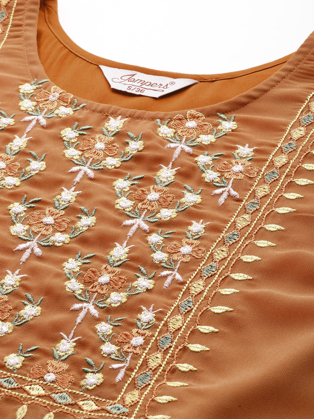 Jompers Women's Floral Embroidered Thread Work Floral Georgette Anarkali Kurta - Orange | Grocsy