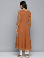 Jompers Women's Floral Embroidered Thread Work Floral Georgette Anarkali Kurta - Orange | Grocsy