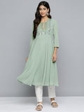 Jompers Women's Geometric Embroidered Mirror Work Georgette Anarkali Kurta - Green | Grocsy