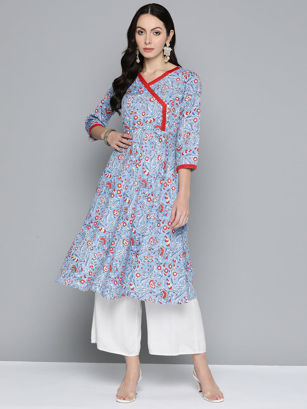 Jompers Women's Blue Floral Printed Anarkali Kurta | Grocsy