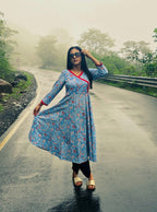 Jompers Women's Blue Floral Printed Anarkali Kurta | Grocsy