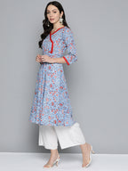 Jompers Women's Blue Floral Printed Anarkali Kurta | Grocsy