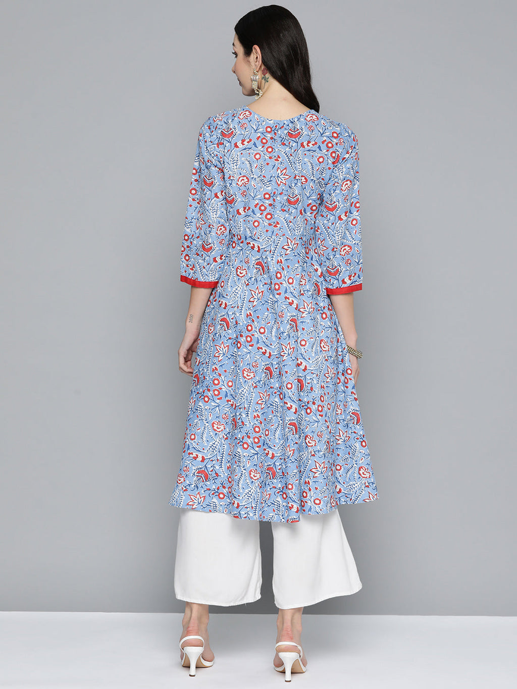 Jompers Women's Blue Floral Printed Anarkali Kurta | Grocsy