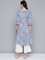Jompers Women's Blue Floral Printed Anarkali Kurta | Grocsy