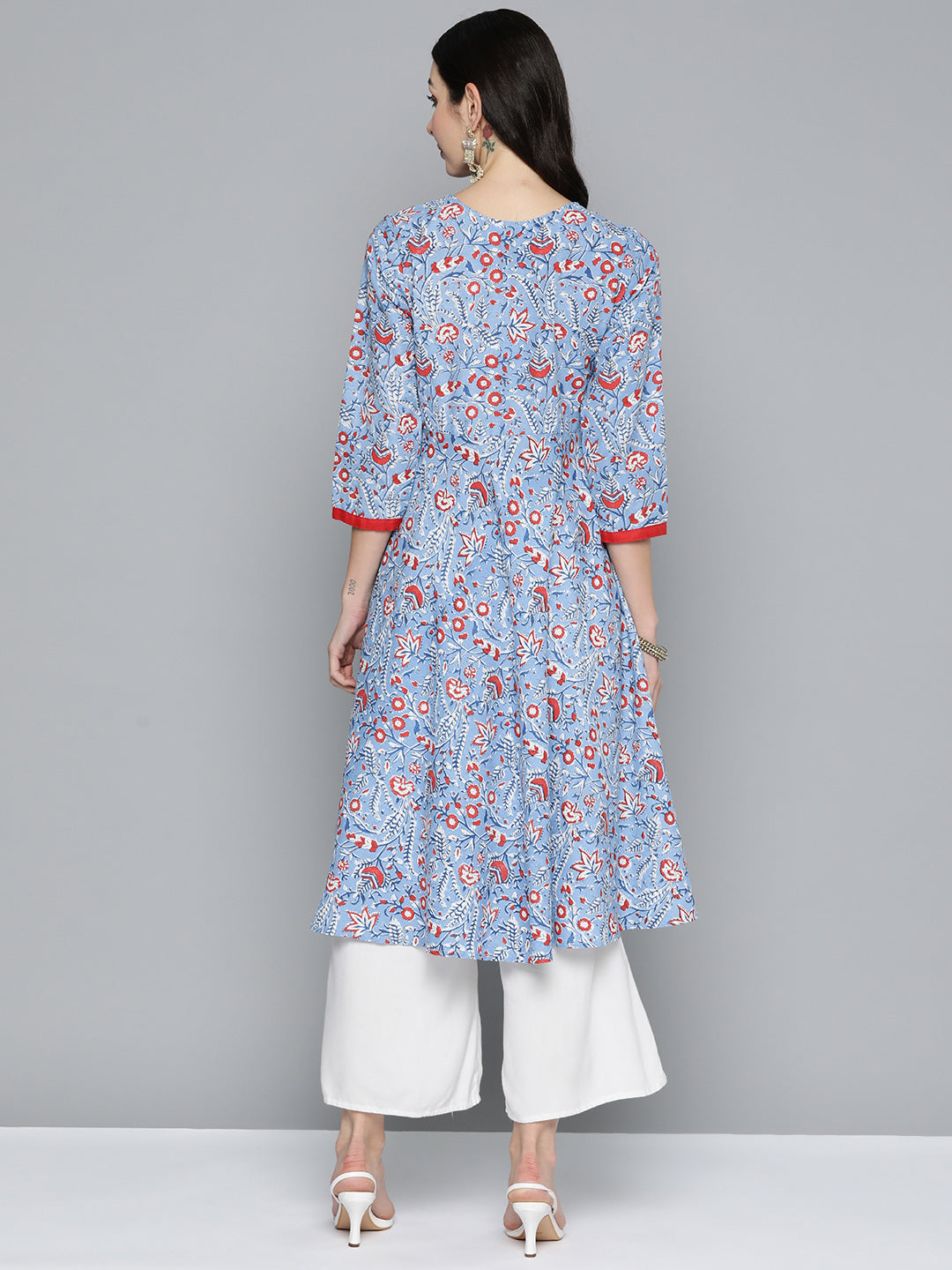 Jompers Women's Blue Floral Printed Anarkali Kurta | Grocsy