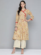 Jompers Women's Yellow Floral Printed Anarkali Kurta | Grocsy