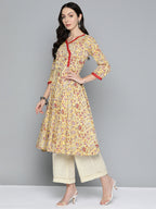 Jompers Women's Yellow Floral Printed Anarkali Kurta | Grocsy