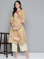 Jompers Women's Yellow Floral Printed Anarkali Kurta | Grocsy