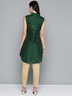 Jompers Women's Geometric Embroidered Mirror Work Kurta - Green | Grocsy