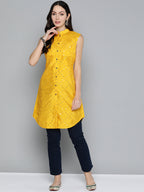 Jompers Women's Geometric Embroidered Mirror Work Kurta - Mustard | Grocsy