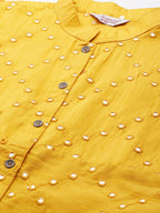 Jompers Women's Geometric Embroidered Mirror Work Kurta - Mustard | Grocsy