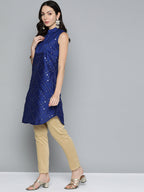 Jompers Women's Geometric Embroidered Mirror Work Kurta - Navy Blue | Grocsy
