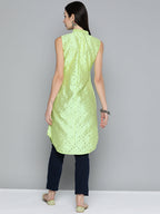 Jompers Women's Geometric Embroidered Mirror Work Kurta - Pista | Grocsy