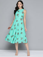 Jompers Women's Floral Print Georgette A-Line Midi Dress - Blue | Grocsy