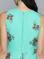 Jompers Women's Floral Print Georgette A-Line Midi Dress - Blue | Grocsy