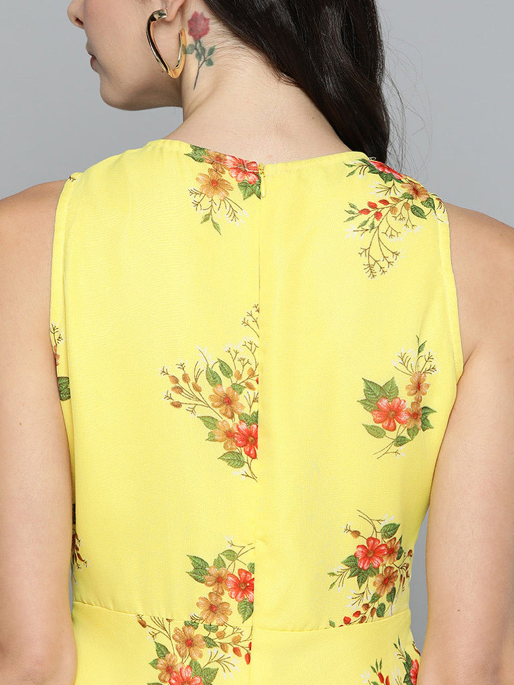 Jompers Women's Floral Print Georgette A-Line Midi Dress - Yellow | Grocsy