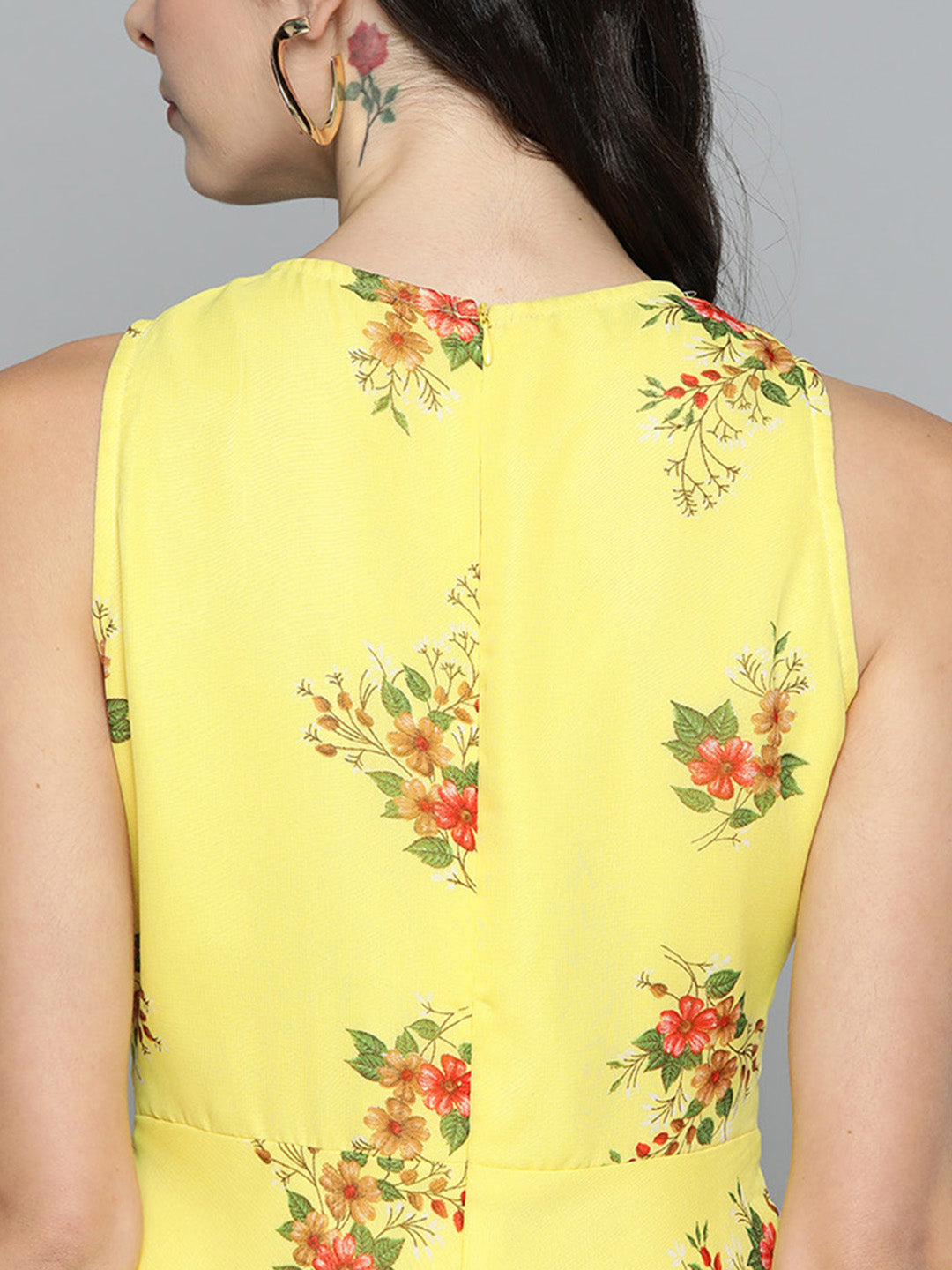 Jompers Women's Floral Print Georgette A-Line Midi Dress - Yellow | Grocsy