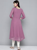 Jompers Women's Embroidered yok flared georgette kurta - Pink | Grocsy