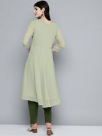 Jompers Women's Embroidered yok flared georgette kurta - Green | Grocsy