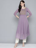 Jompers Women's Embroidered yok flared georgette kurta - Purple | Grocsy