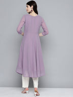 Jompers Women's Embroidered yok flared georgette kurta - Purple | Grocsy