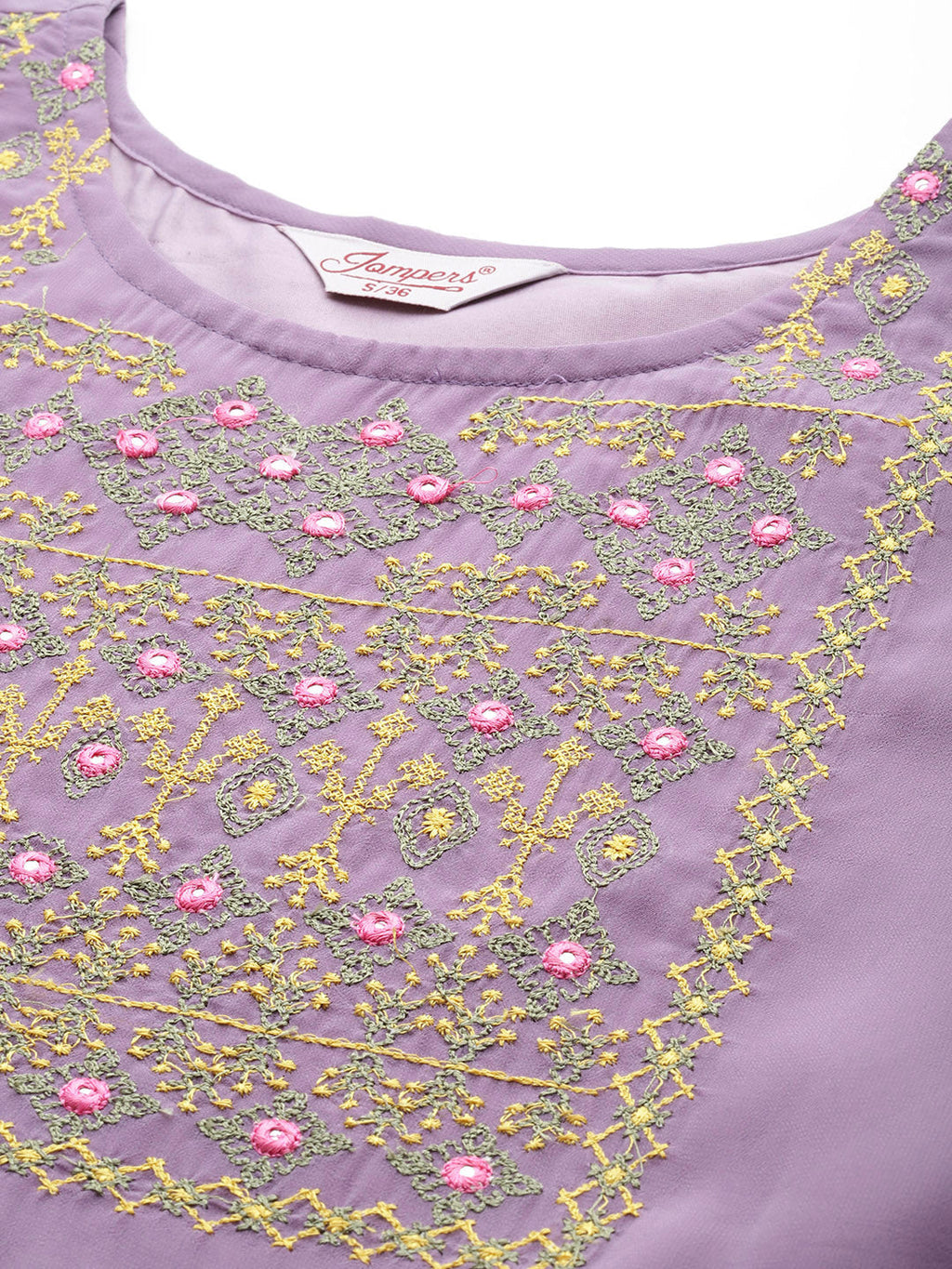 Jompers Women's Embroidered yok flared georgette kurta - Purple | Grocsy