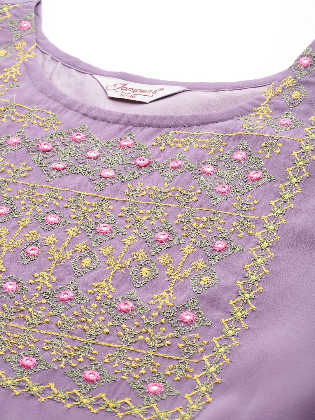Jompers Women's Embroidered yok flared georgette kurta - Purple | Grocsy