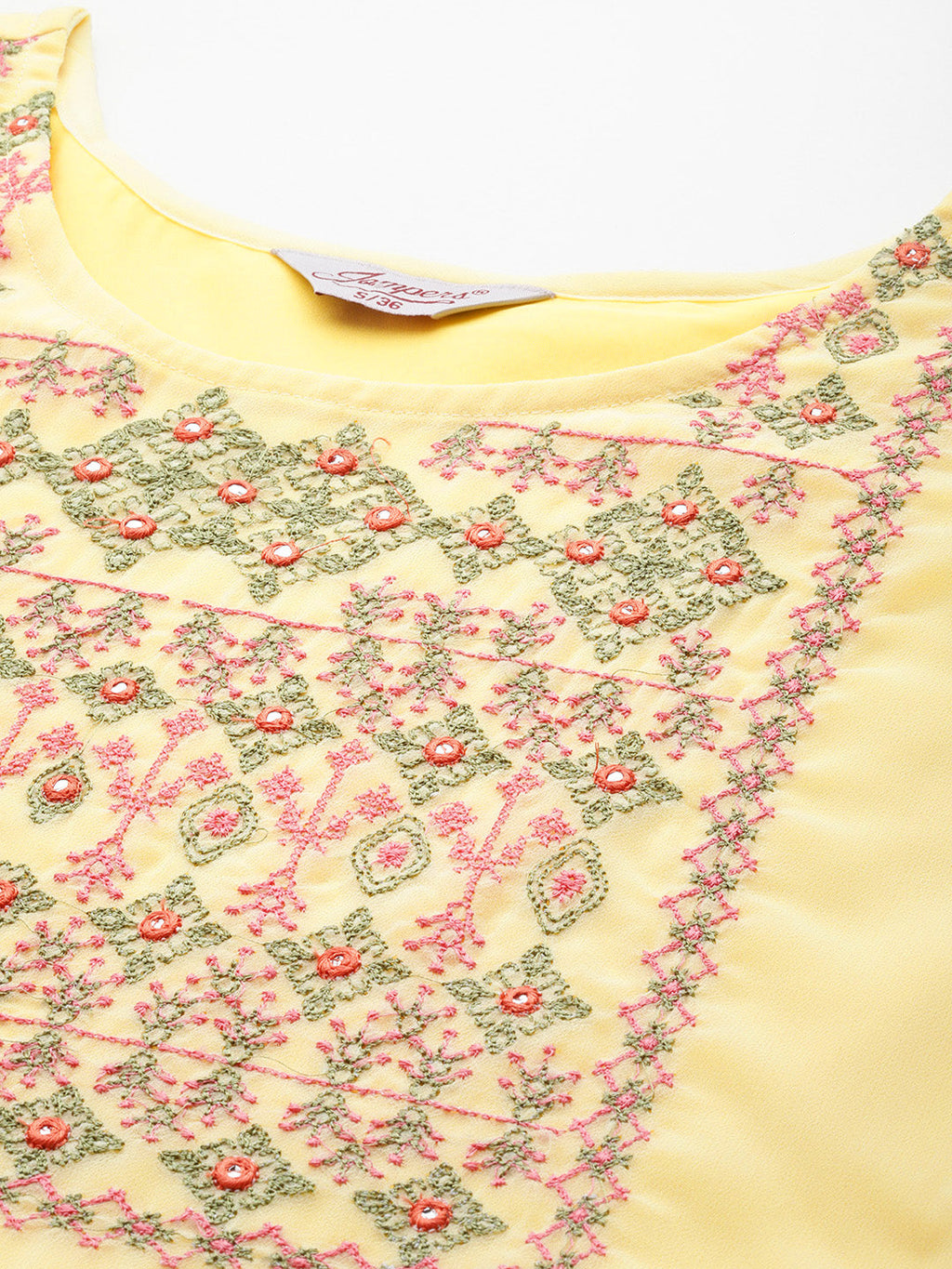 Jompers Women's Embroidered yok flared georgette kurta - Yellow | Grocsy